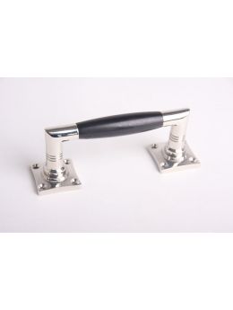 Greep tonmodel kort maat 150mm in Blinkend nikkel met zwart ebbenhout.