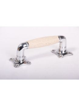 raamgreep maat 140mm in Blinkend nikkel met beuken.