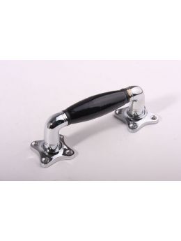 raamgreep maat 140mm in Blinkend chroom met zwart porselein.