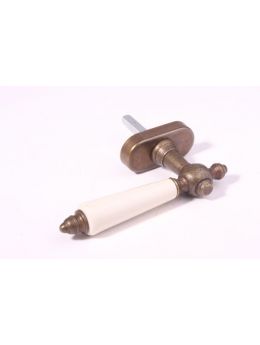 Draai kiep systeem met kruk 740 maat 145mm in Brons antiek met wit porselein.