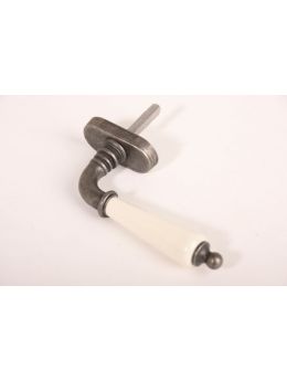 Draai kiep systeem met kruk 742 maat 135mm in Zilver antiek met antiek wit porselein.