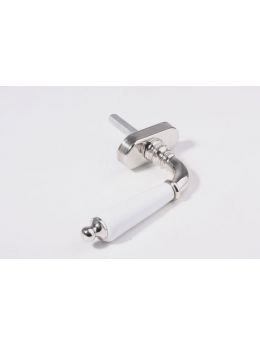 Draai kiep systeem met kruk 742 maat 135mm in Blinkend nikkel met wit porselein.