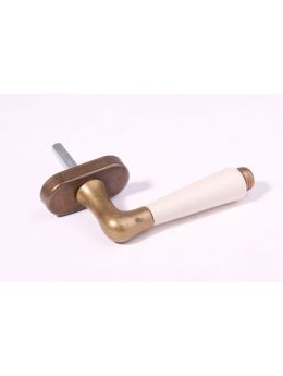 Draai kiep systeem met kruk 798 maat 120mm in Brons antiek met antiek wit porselein.