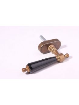 Draai kiep systeem met kruk 808 maat 130mm in Brons Antiek met zwart porselein.